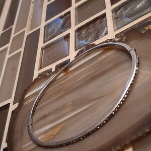 Sterling Silver Thin CZ Accent Bangle Bracelet - Silver